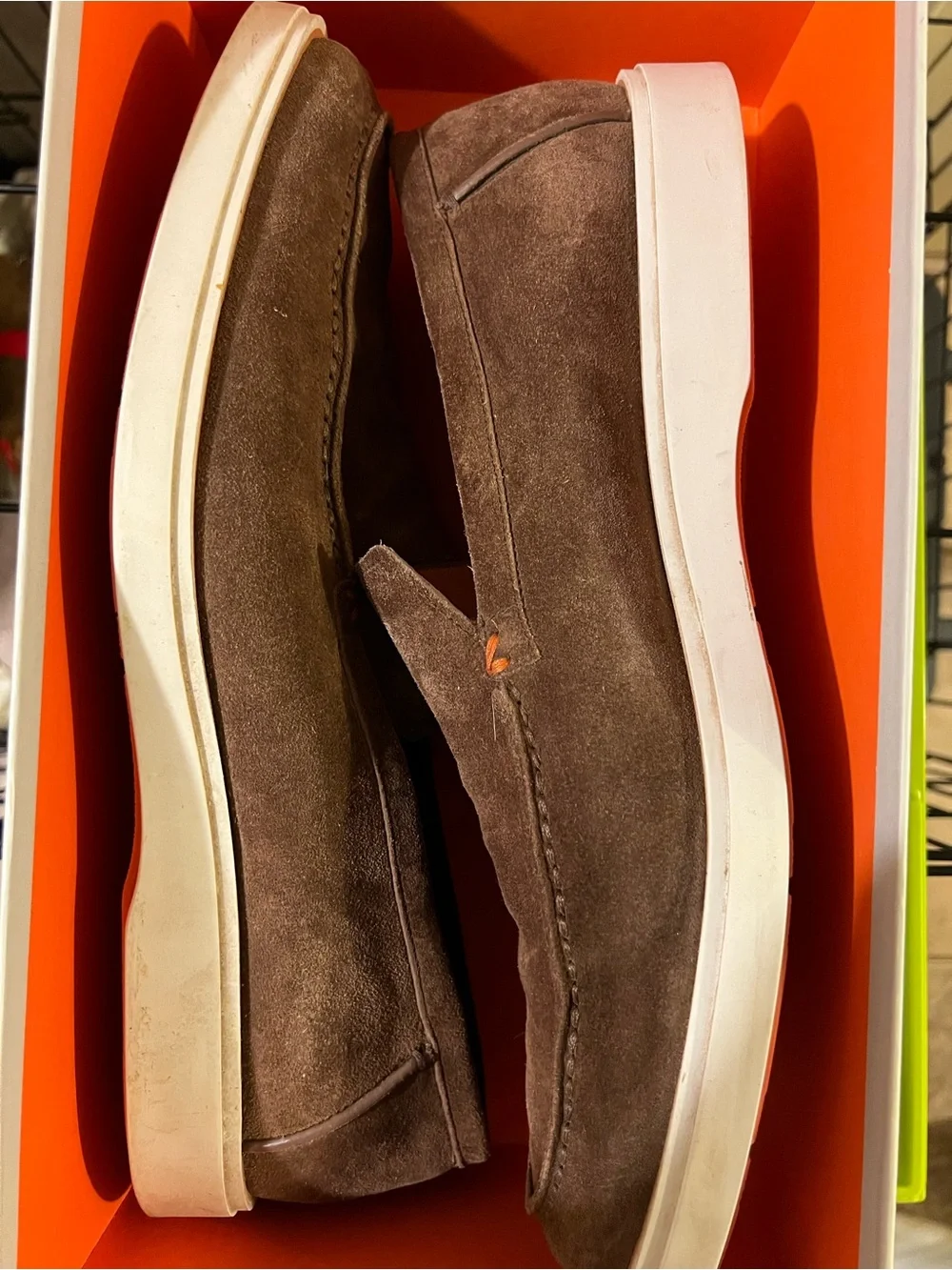 Santoni Italy Luxury Men’s Brown Botanist Suede Slip On Shoes Loafers Size 12